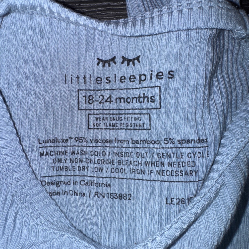 Blue Ribbed Crescent Zippy Bamboo Little Sleepies Pajama One Piece 18-24 - Picture 2 of 8